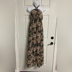 D1- ARK Earthy Floral Halter Bareback Maxi Dress